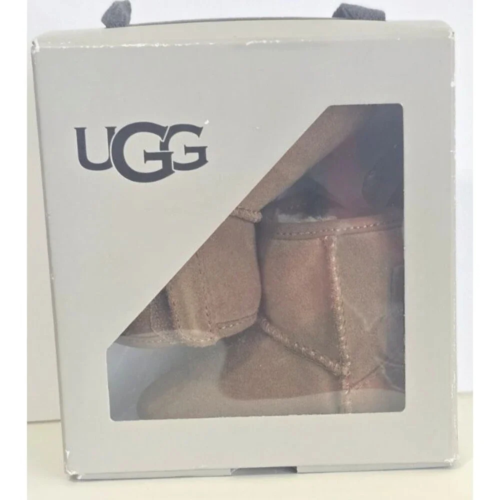 UGG Jesse Bow II Baby Boots Size 0/1 CHE Brown Suede Fur Lined Infant